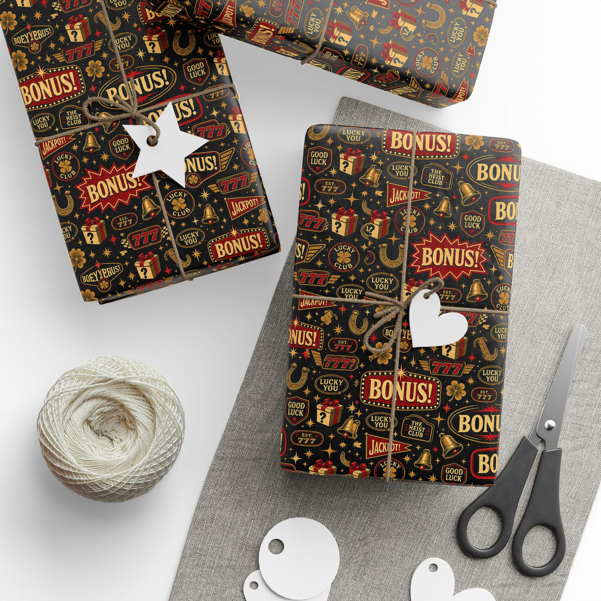 Jackpot Christmas Casino Wrapping Paper | The Heist Club