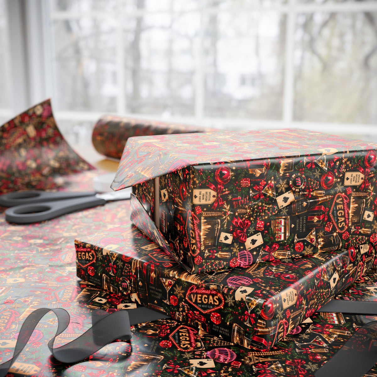 Vegas Merry Heistmas Casino Wrapping Paper