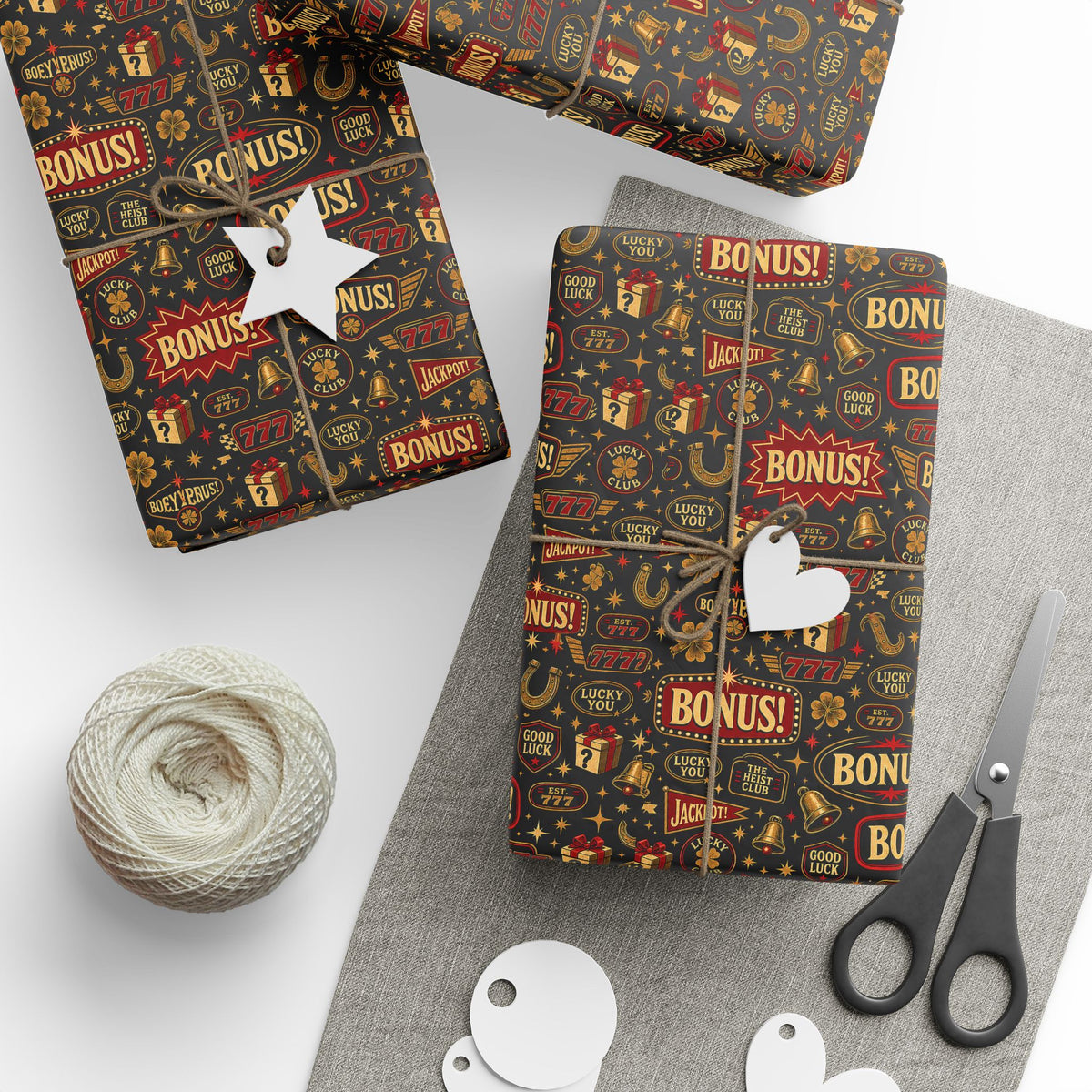 Jackpot Christmas Casino Wrapping Paper | The Heist Club