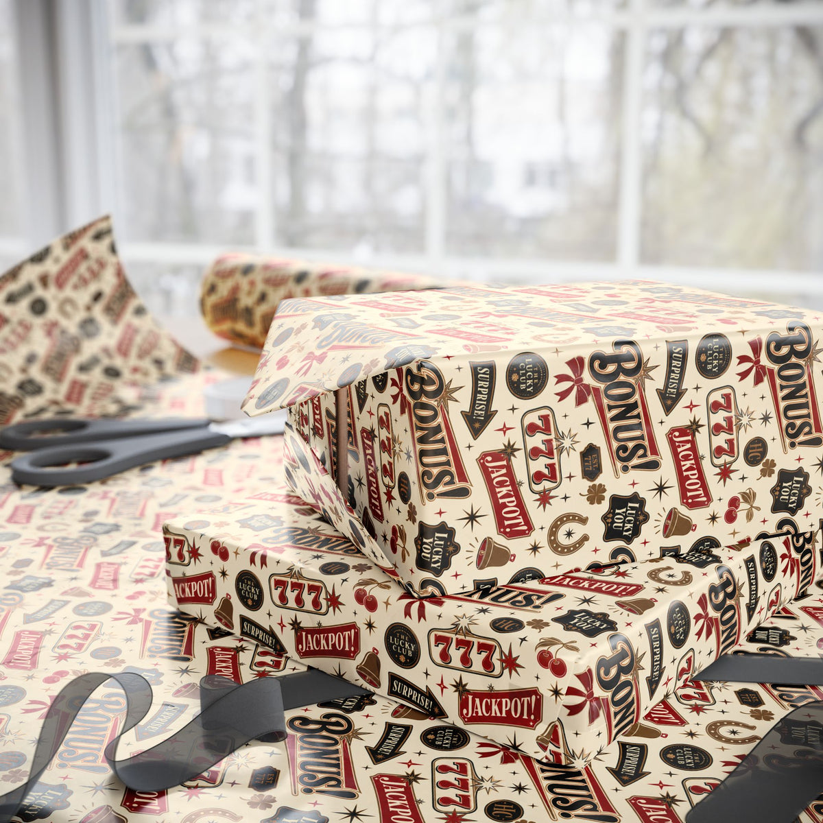 Lucky You 777 Wrapping Paper | The Heist Club Vintage Jackpot Gift Wrap
