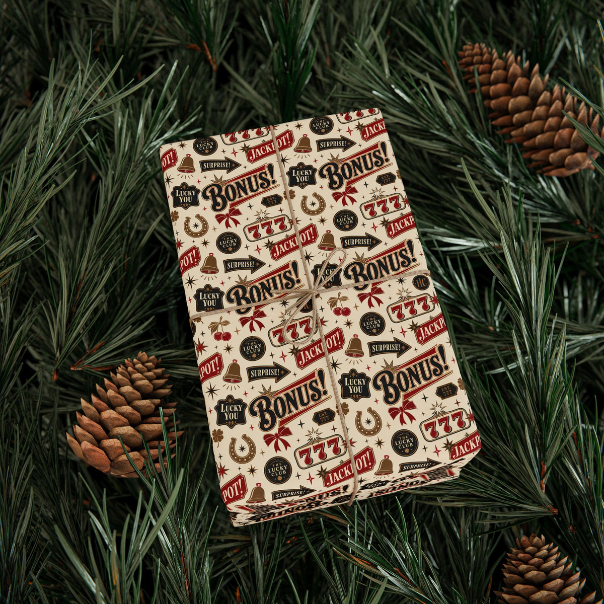 Lucky You 777 Wrapping Paper | The Heist Club Vintage Jackpot Gift Wrap