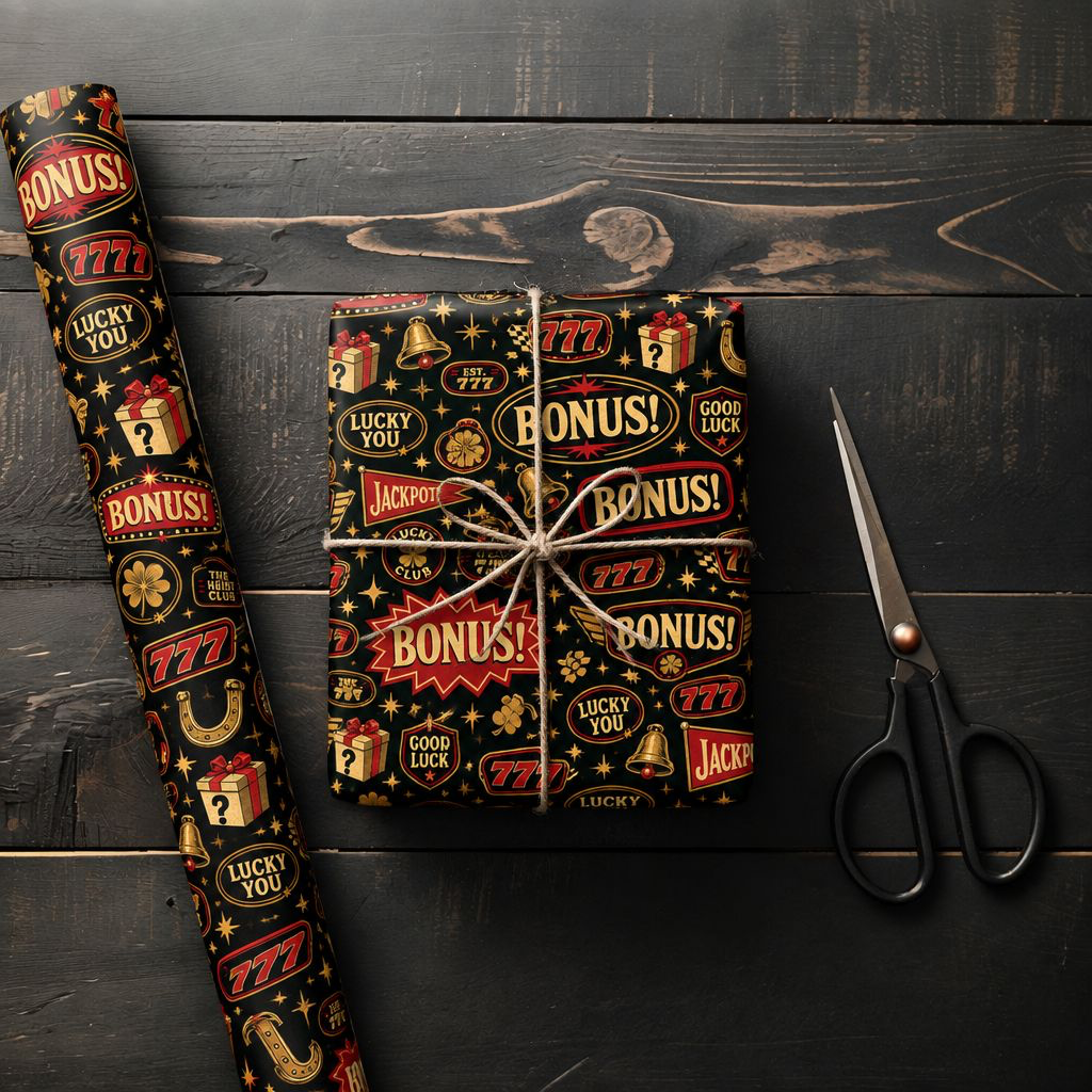 Jackpot Christmas Casino Wrapping Paper | The Heist Club