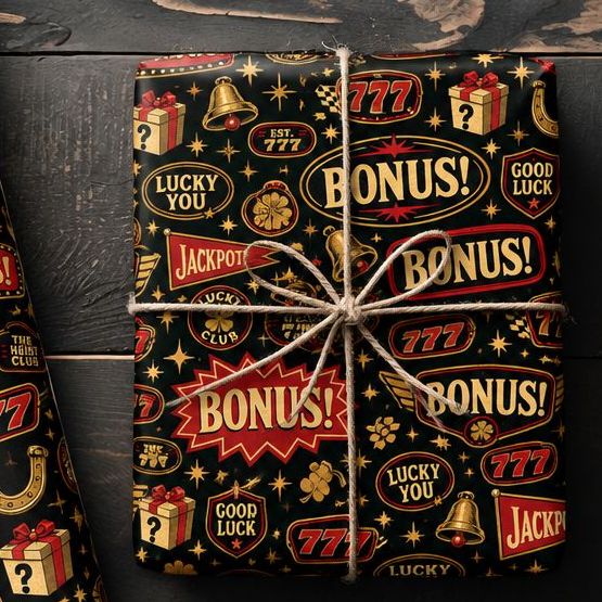 Jackpot Christmas Casino Wrapping Paper | The Heist Club