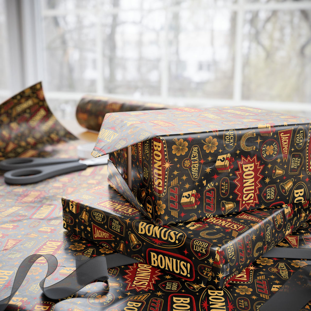 Jackpot Christmas Casino Wrapping Paper | The Heist Club