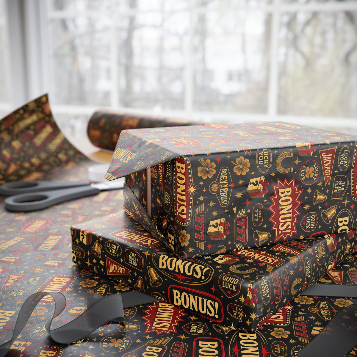 Jackpot Christmas Casino Wrapping Paper | The Heist Club