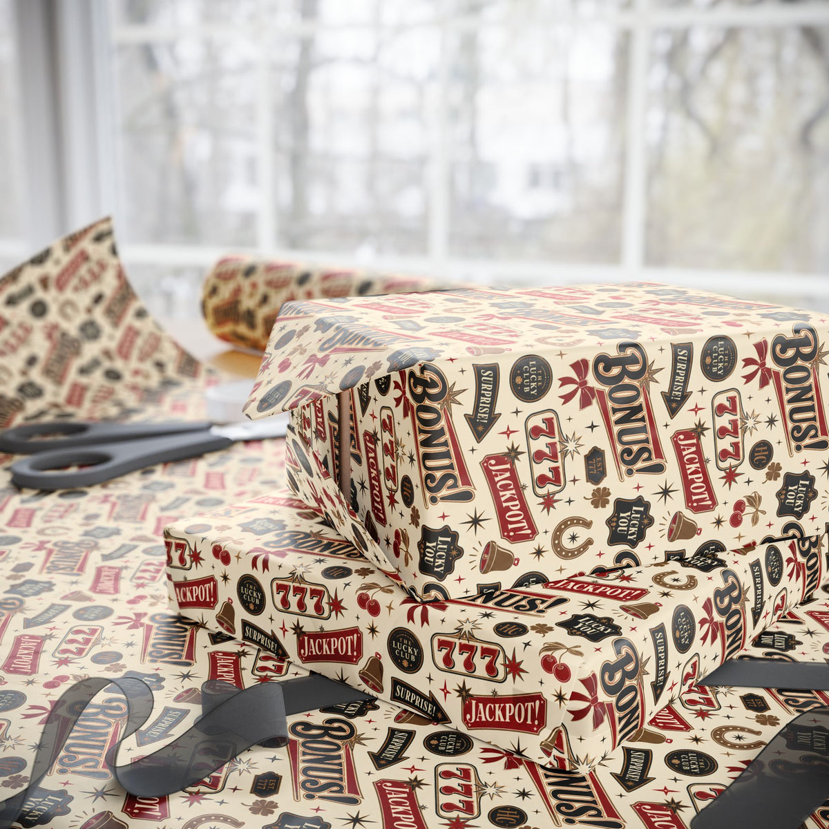 Lucky You 777 Wrapping Paper | The Heist Club Vintage Jackpot Gift Wrap