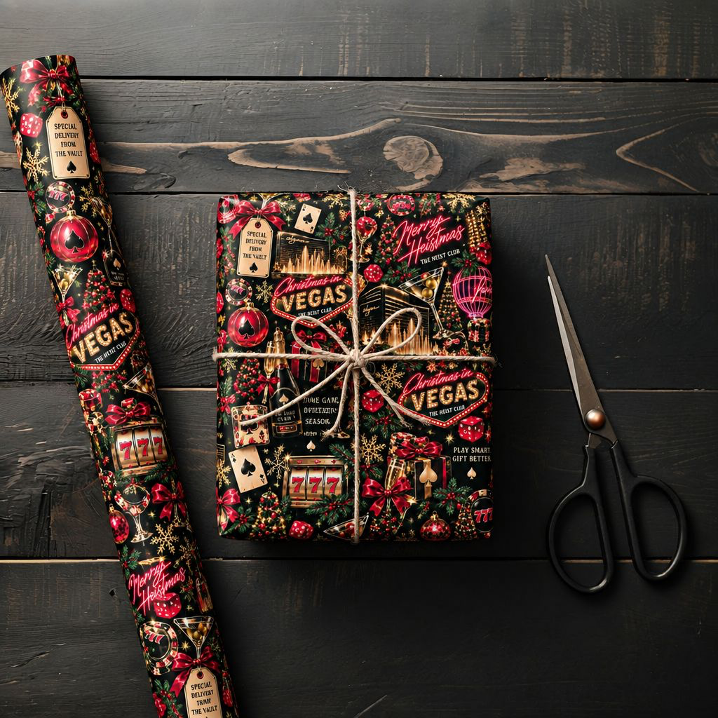 Vegas Merry Heistmas Casino Wrapping Paper