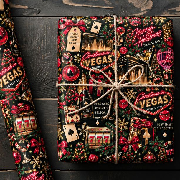 Vegas Merry Heistmas Casino Wrapping Paper