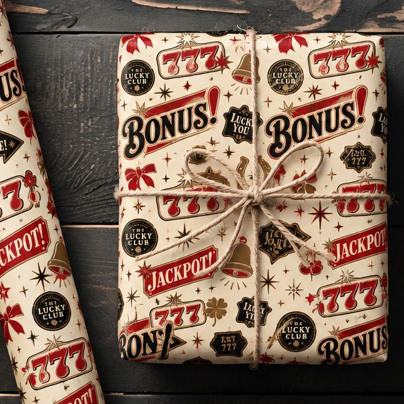 Lucky You 777 Wrapping Paper | The Heist Club Vintage Jackpot Gift Wrap
